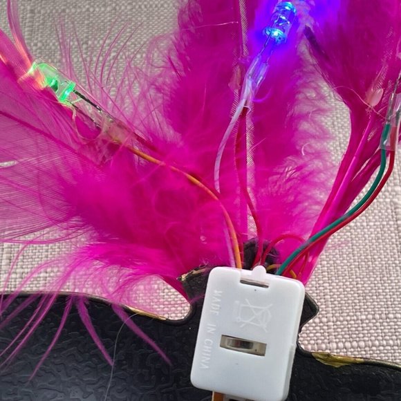 Party Mask Light Up Deep Pink Fuax Feather Masquerade Mask - Picture 9 of 11